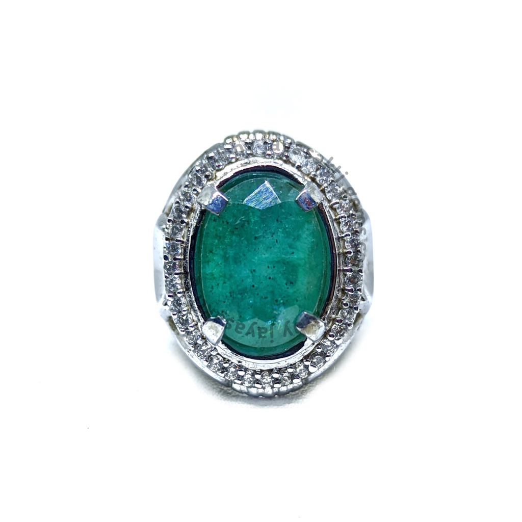 Natural Batu Permata Emerald Berly Zamrud Colombia Ring Alpaka EBZC05