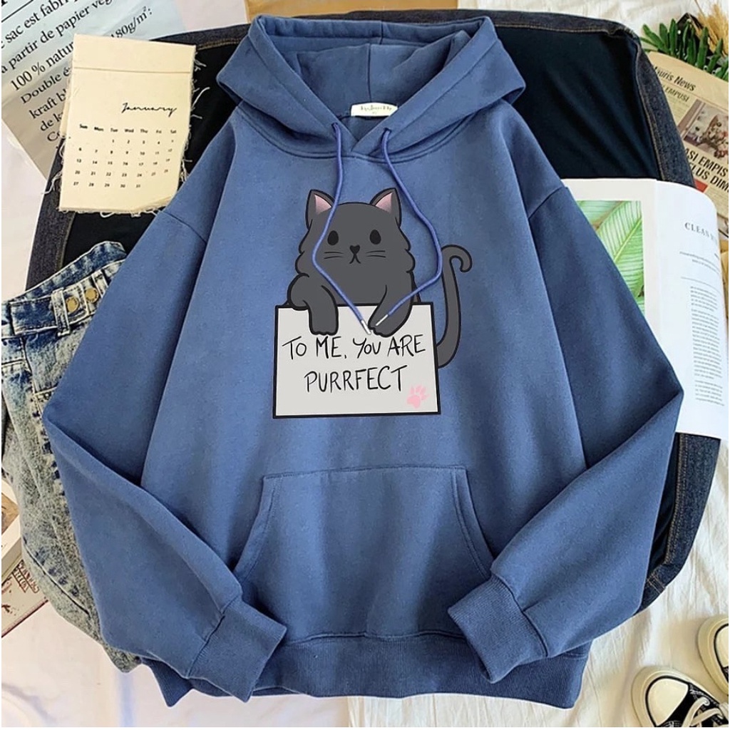 PURRFECT HOODIE WANITA - ATASAN TEBAL LUCU TERLARIS