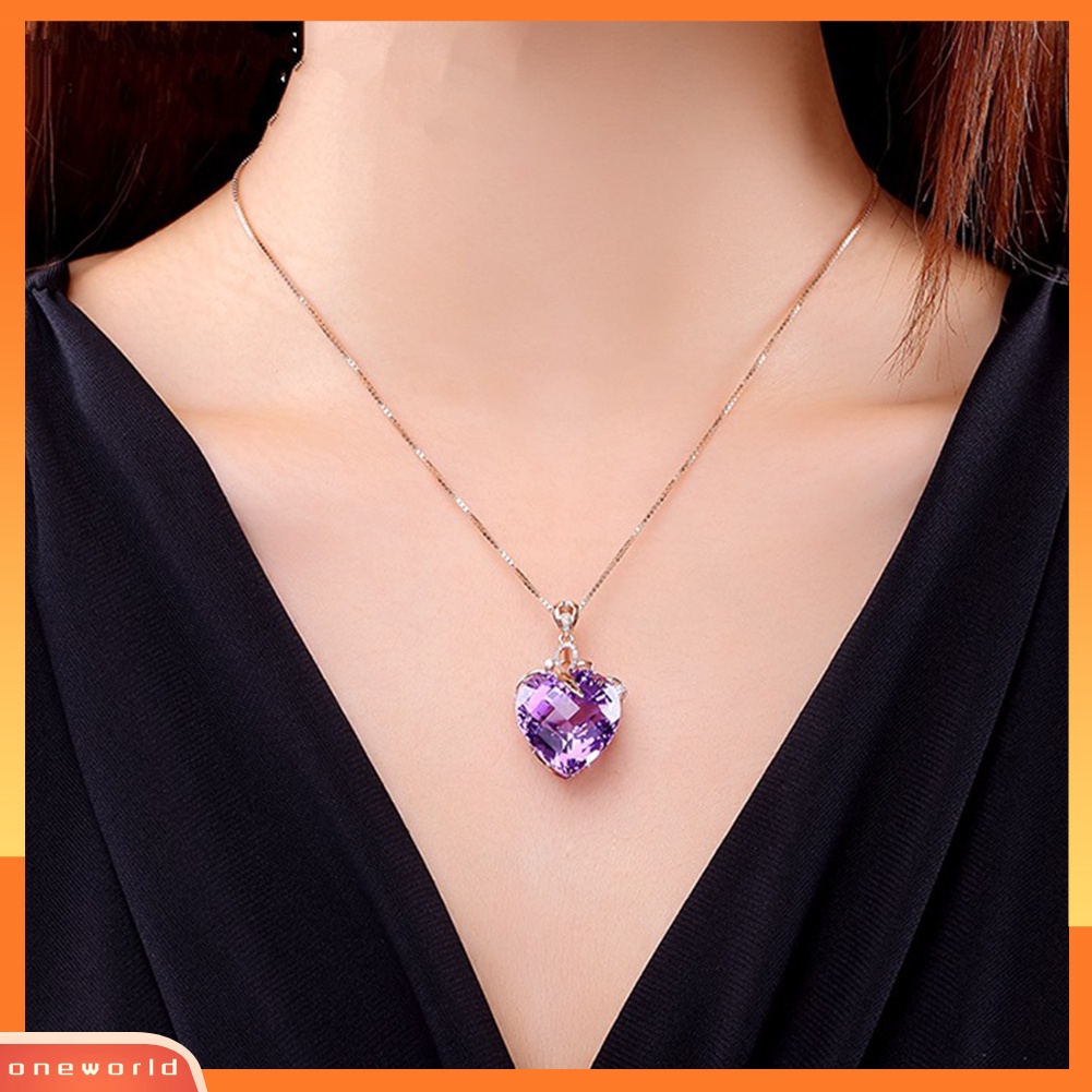 |Oneor| Wanita Bentuk Hati Faux Amethyst Pendant Rantai Kalung Hadiah Perhiasan Pernikahan