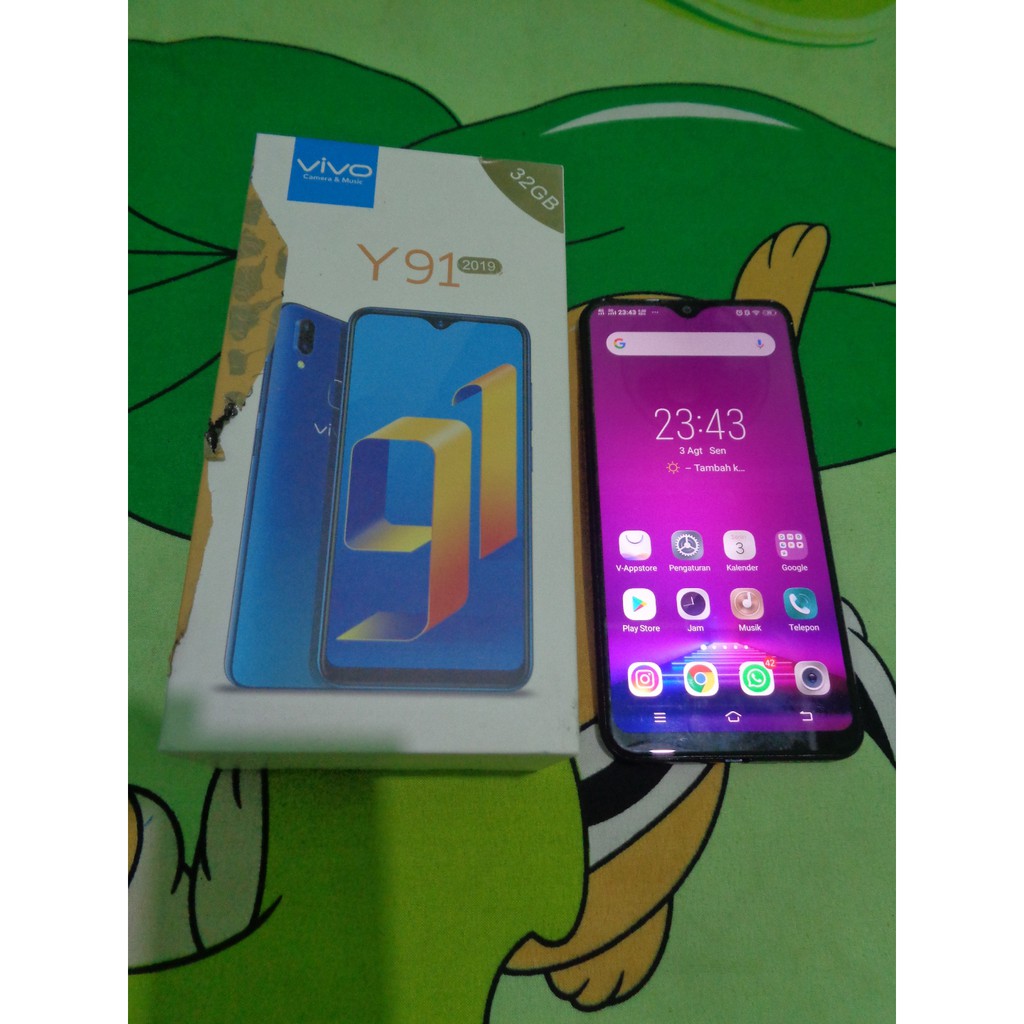Vivo Y91 2019 2/32GB Starry Black Fullset Original Second Murah