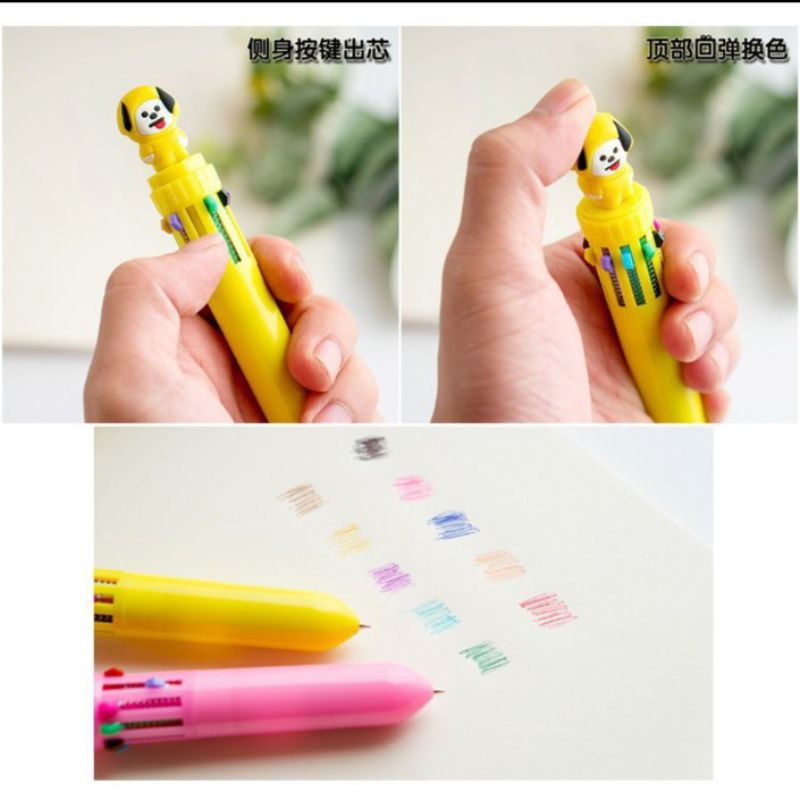 Bulpoin Bulpen BTS Pena BTS Bangtan Boys 10 Warna ARMY KPOP Cartoon Black Ink Gel Pen Warna Warni Rainbrow Import Murah