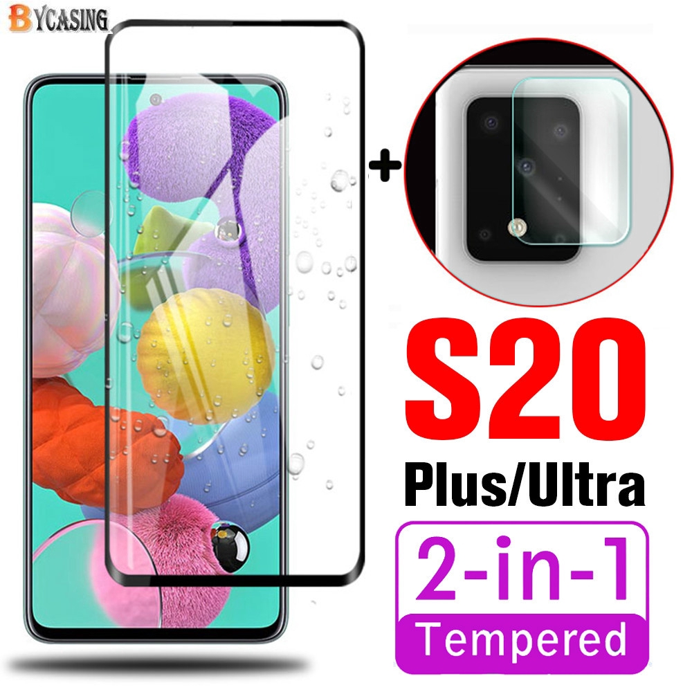 2 in1 Tempered Glass Pelindung Lensa Kamera untuk Samsung Galaxy A02s A12 A71 A51 S20 Plus Note 10 Lite S10 Lite