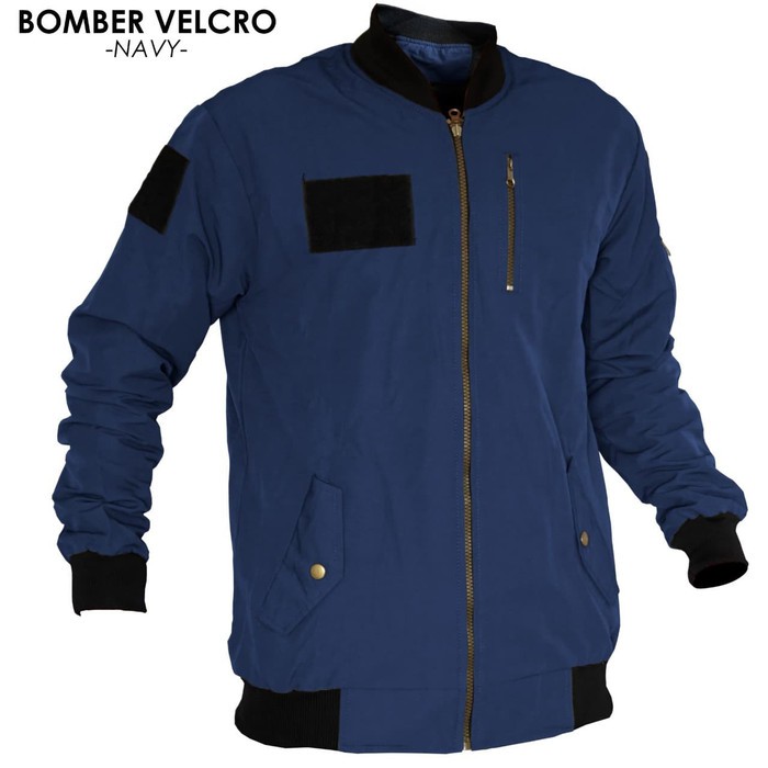 Jaket Pria murah simple import  JAKET BOMBER ORIGINAL / JAKET BOMBER FF - VELCRO BLACK, L 97GOA
