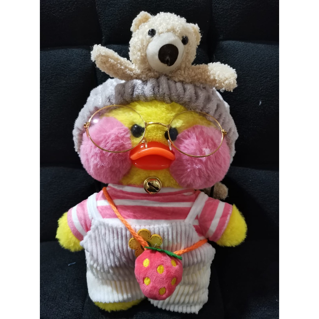 1SET Boneka Bebek Kuning Stuffed Plush Lalafanfan 2022 Warna Hadiah Anak Perempuan Mainan Dengan Aksesoris Topi Kacamata Tas Bando Korea Bantal Boneka Bebek Lucu