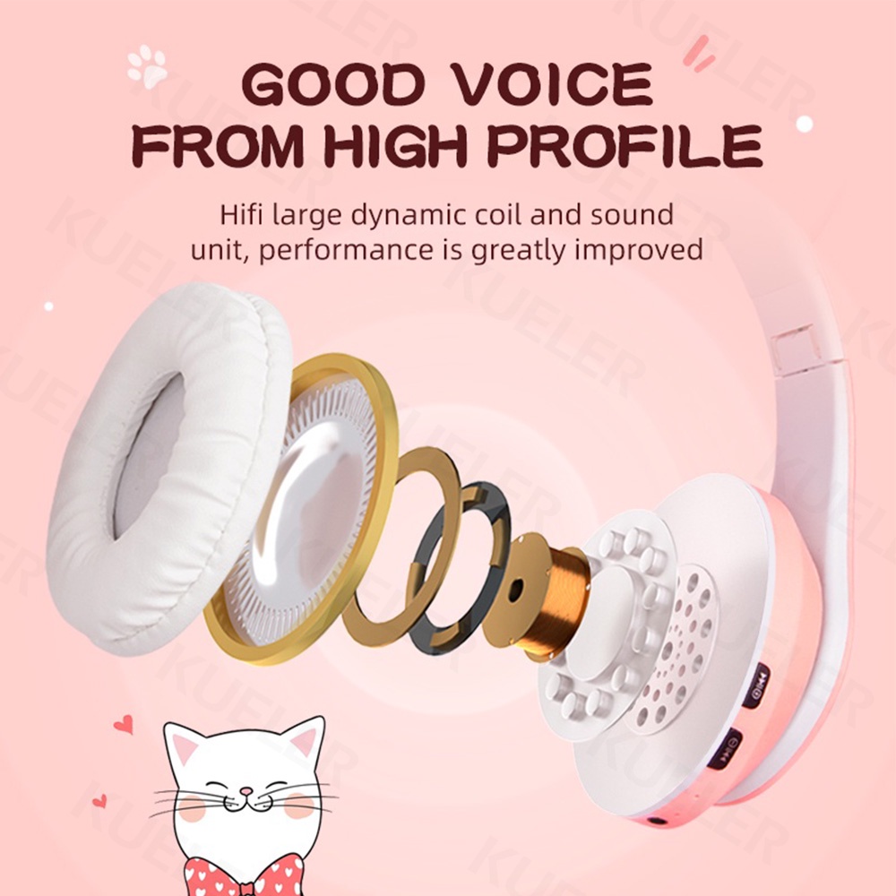 LED Color Light Cute Cat Ear Headphone with Mic B39M Foldable Wireless Headphones Bluetooth Earphone HiFi Stereo Headset Bluetooth Headset Gaming No Delay Henset Bloetooth