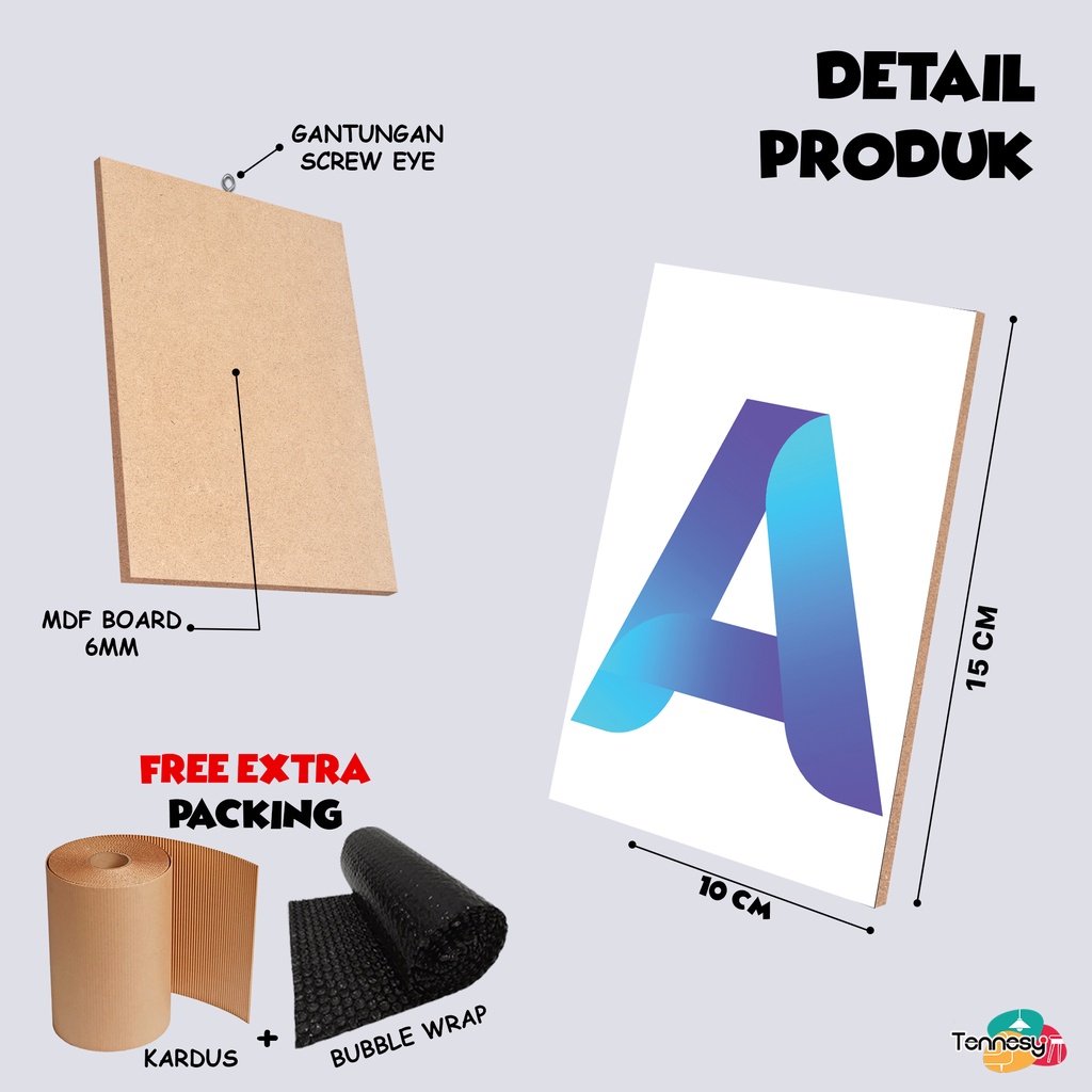 TENNESY HIASAN DINDING ALPHABET HURUF FONT KUSTOM NAMAWHITE BLUE 10X20 CM WALL DECOR PAJANGAN KAYU DEKORASI DINDING KAMAR TIDUR RUMAH