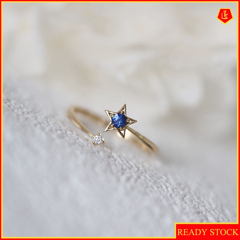 [Ready Stock]Exquisite Five-Pointed Star Blue Diamond Ring