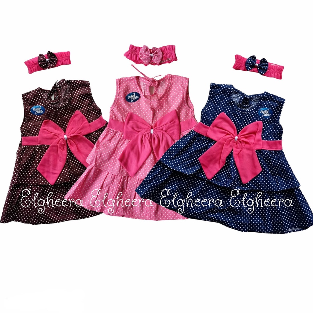 (ELGHEERA) Dress Anak Motif Pita / Baju Anak Murah Tanpa Bando