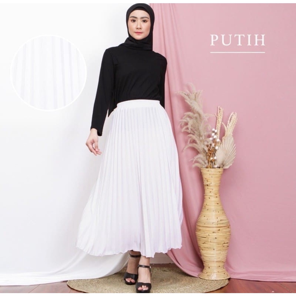 Rok Plisket JUMBO putih //ROK PLISKET WARNA PUTIH | ROK PLISKET WARNA BEST SELLER