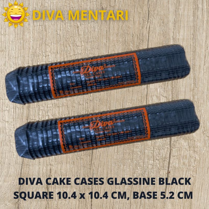 

DIVA CAKE CASES GLASSINE BLACK SQUARE 10.4 x 10.4 cm , BASE 5.2 cm