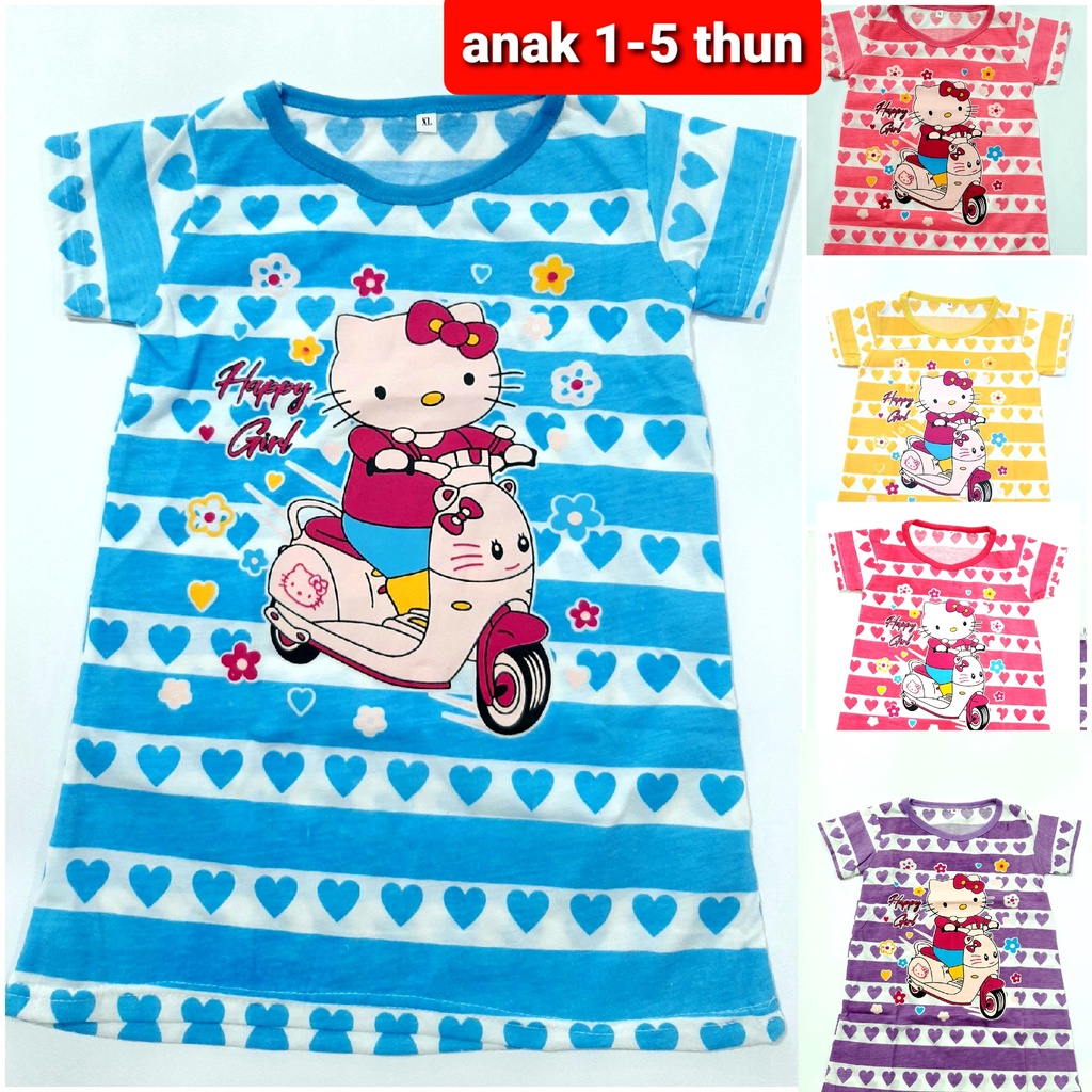 dress putih anak perempuan kaos 1th-5 th SML XL daster cewek pakaian salur Love kity grosir