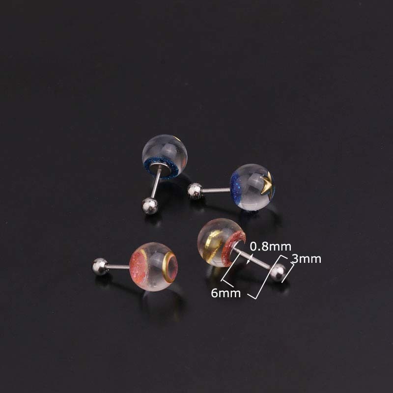 1pc Anting Tindik Bentuk Bola Kristal Helix Bahan Stainless Steel Panjang 6mm