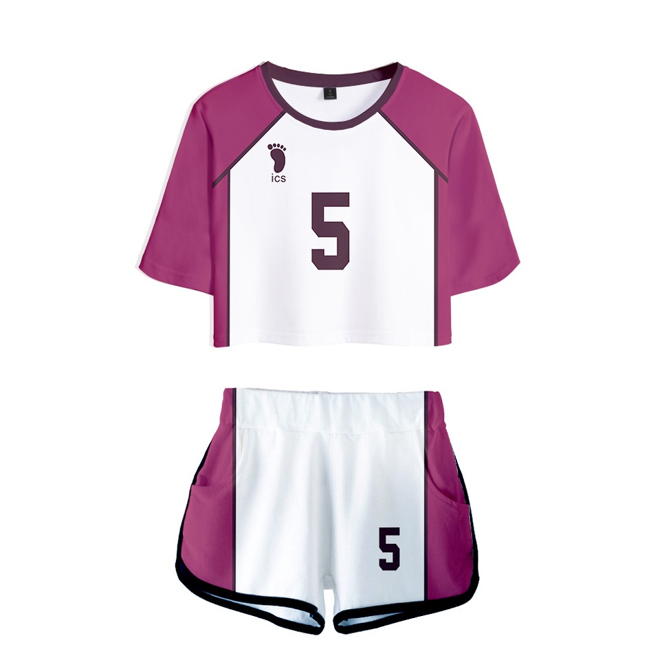baju Jersey Crop Top Shorts Setelan Baju Costume Anime Haikyuu Shiratorizawa Team Vollyball kaos bis