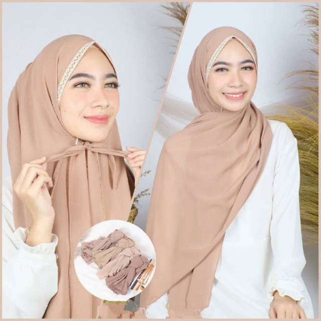 Pasmina Tali + Renda Bahan Diamond Tebal Crepe by Fathilahijab