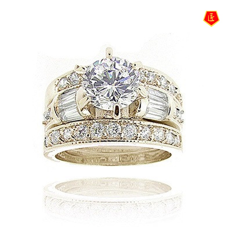 [Ready Stock]Creative Moissanite Micro Rhinestone Three Ring Set Elegant Graceful Personality