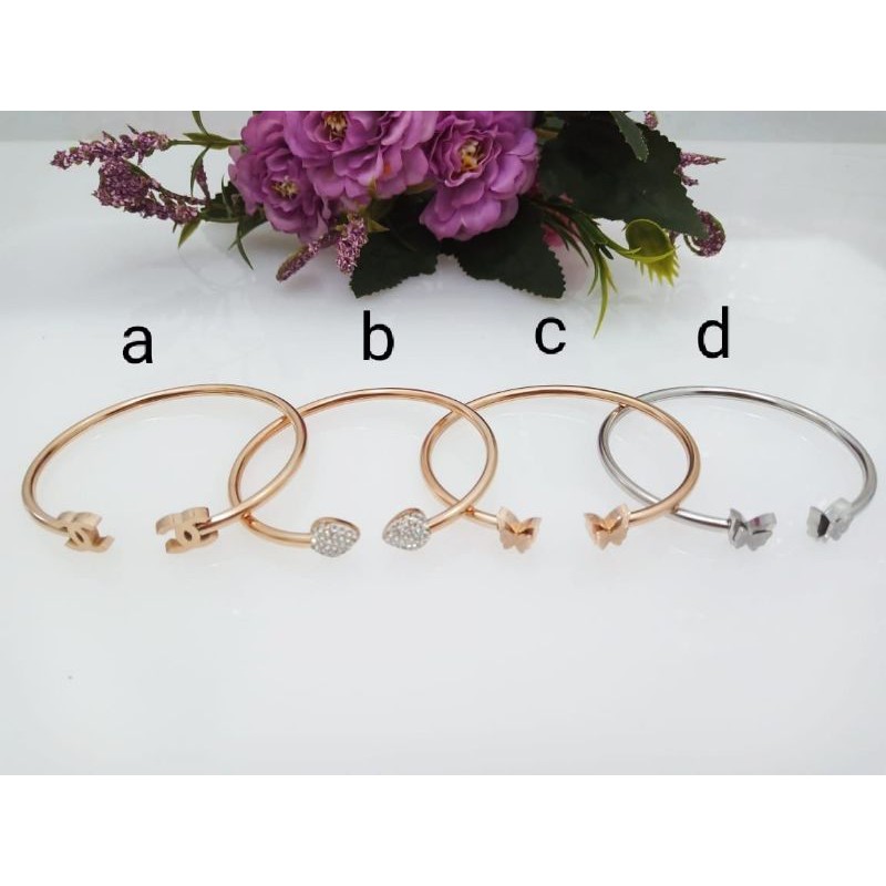 Gelang Titanium Wanita Gelang Titanium Silang Elastis Anti Karat