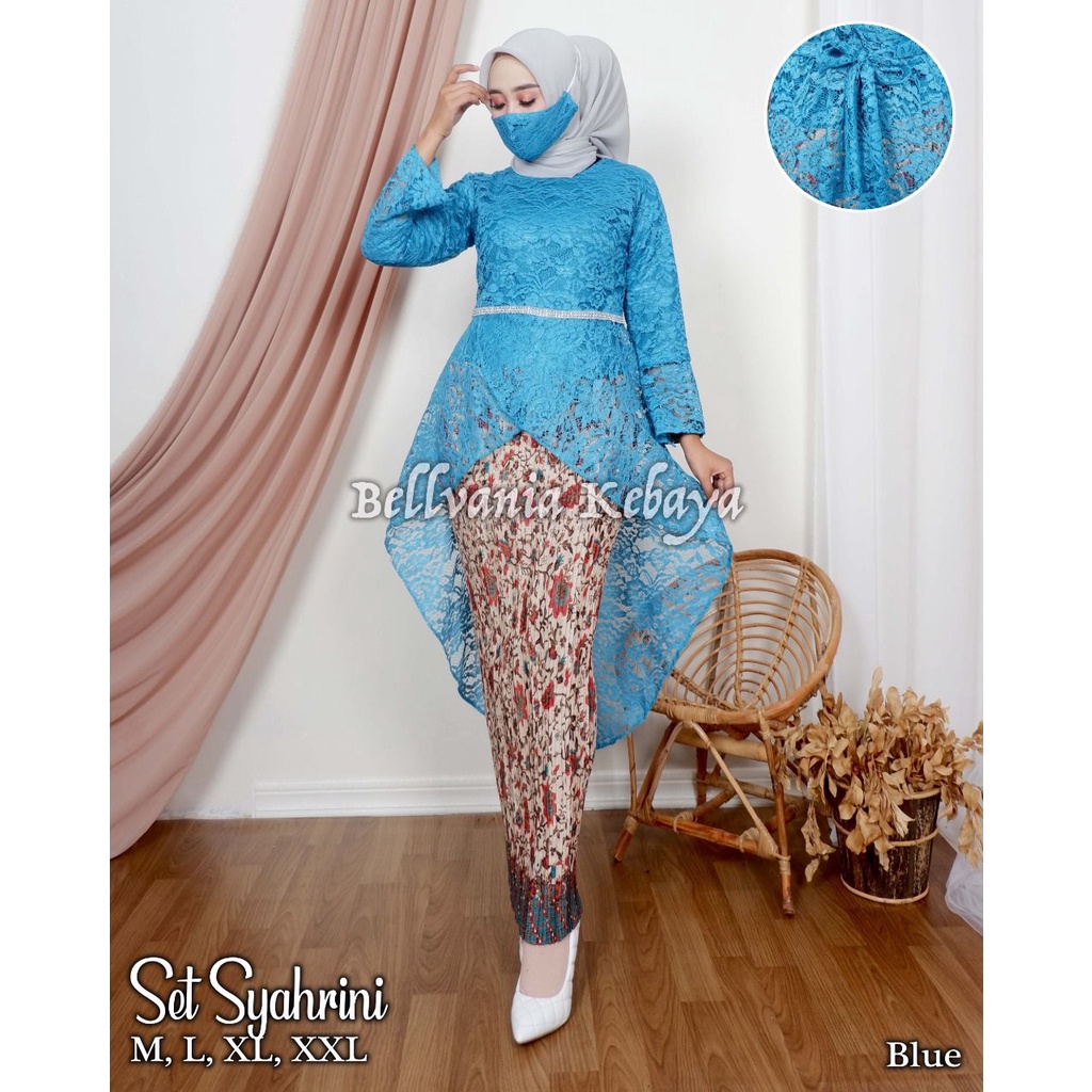 TERBARU SETELAN KEBAYA SYAHRINI BROKAT MODERN / KEBAYA TUNIK MODIS KEKINIAN /GOLD/ NAVY/maron/hitam/dusty pink/silfer/coksu/gold/tosca/hijau