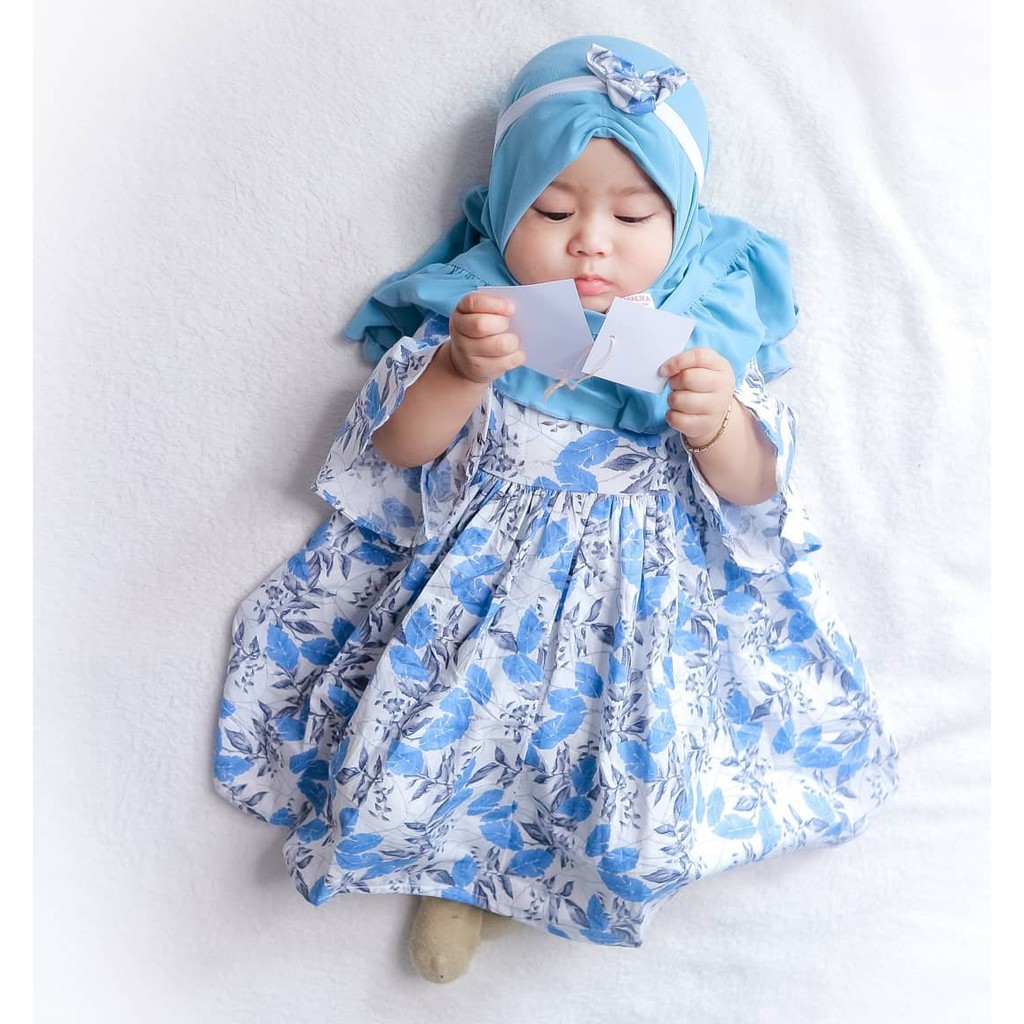  Baju  Bayi  Perempuan  Gamis Bayi  AYSA BLUE LEAF BABY HIJAB 