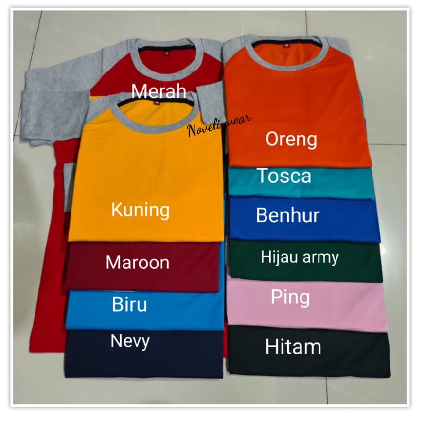 Noveli wear - Kaos polos reglan warna kombinasi lengan 3 4 Abu Misty | atasan baju kaos raglan polos seragam M L XL