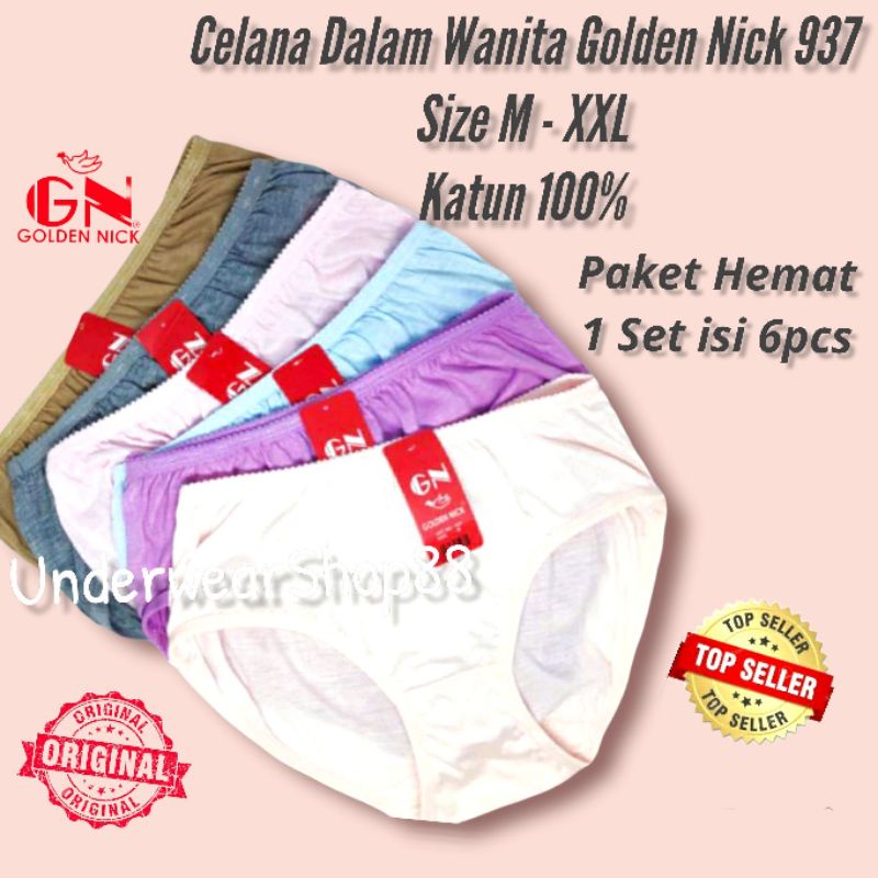 [ GROSIR 6PCS ]Celana Dalam Wanita Golden Nick 937 Size M - XXL/1 Set isi 6pcs/Celana Dalam Wanita Katun 100%/Celana Dalam Nyaman di Pakai