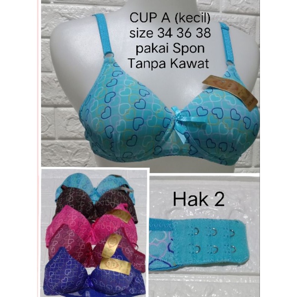 BH Remaja Hak 2 393/yabjia  pakai spons tanpa Kawat  CUP A (kecil)SiZE 34-38 pakaian Dalam Wanita