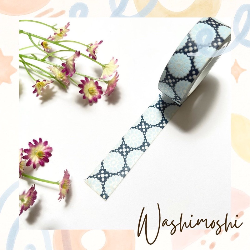 

Washimoshi Masking Washi Tape Cirle Blue Flower Design