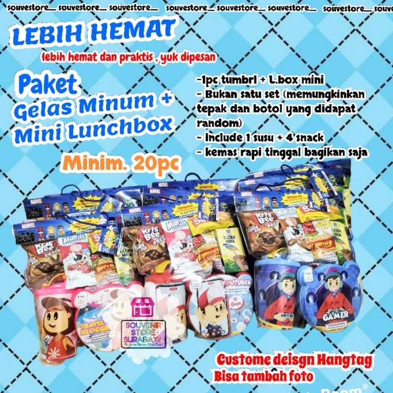 Bingkisan Ultah set tempat minum dan kotak makkan || luncbhbox biggy || Tumblr profesi || Snack souvenir murah || Set Lunchbox