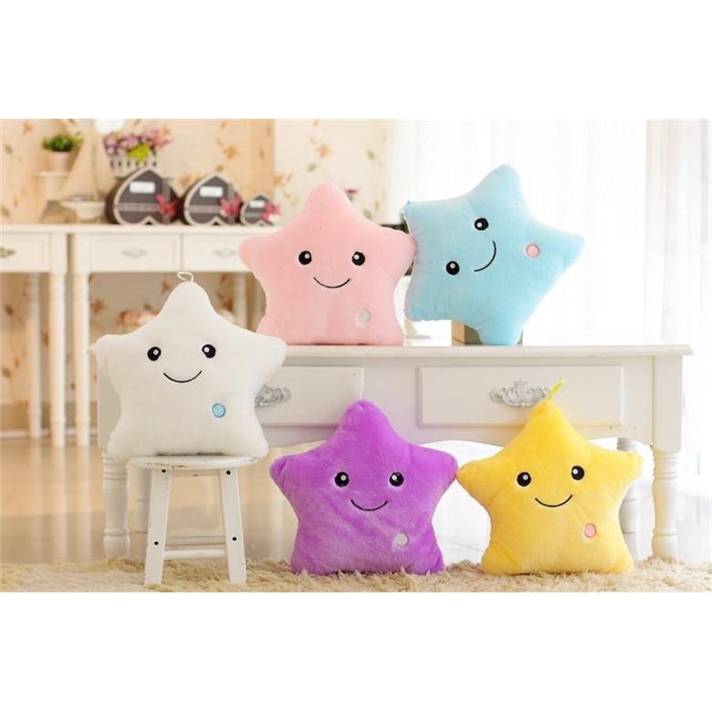 Mainan Bantal Bentuk Bintang Bahan Plush Ukuran 34CM Dengan Lampu Led Untuk Anak Perempuan