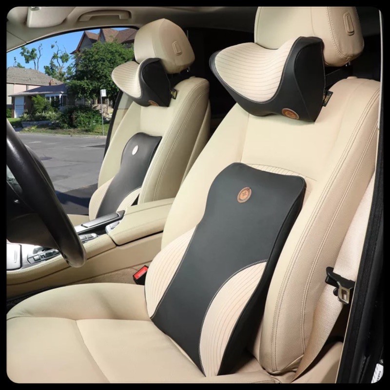 Headrest Bantal Leher dan Punggung Mobil Kulit Memory Foam Empuk Dan Nyaman Kualitas Premium Fullset