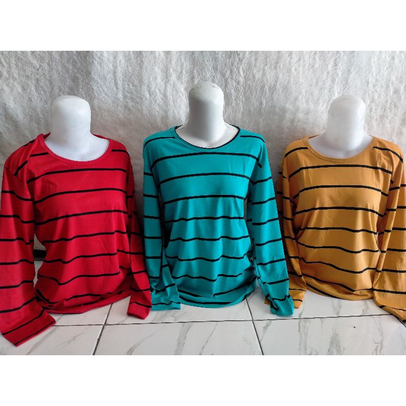 Kaos Wanita Salur Lengan Panjang Size Jumbo Xl