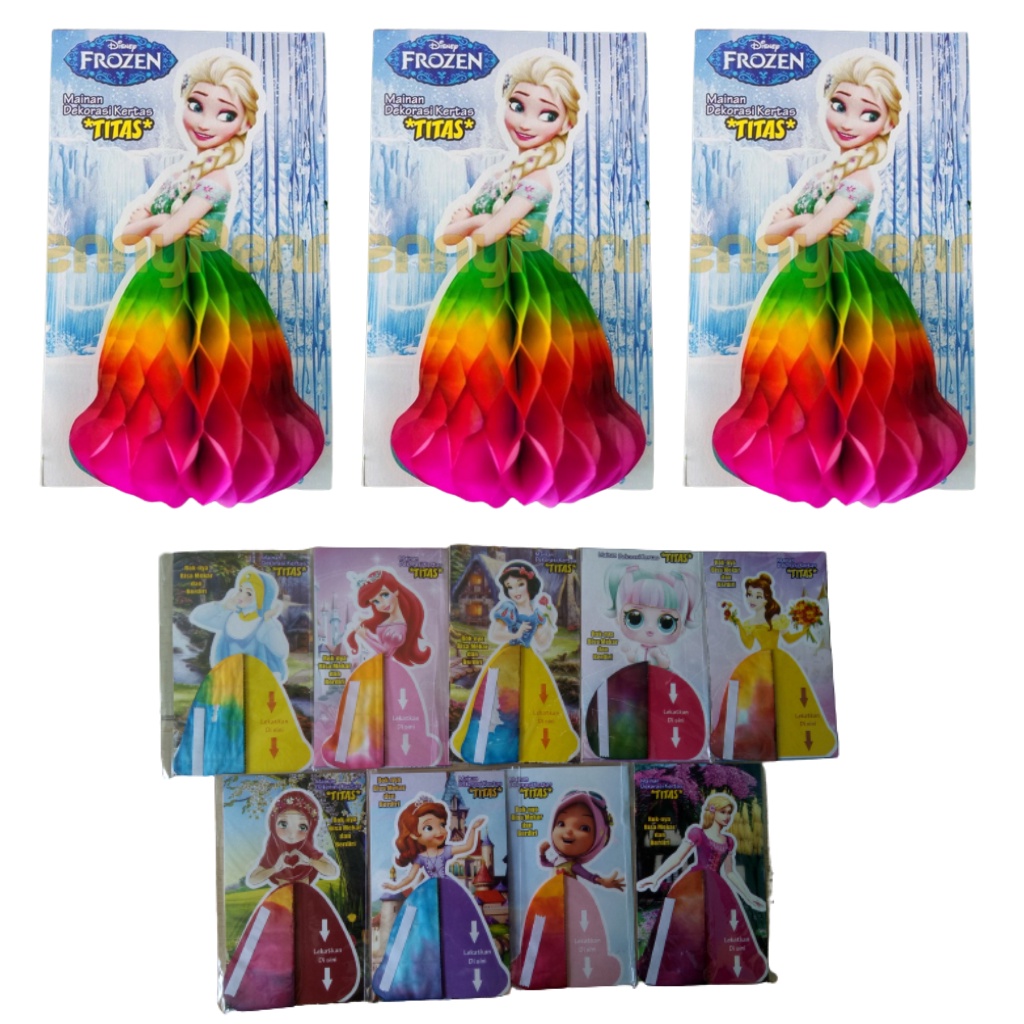 Mainan Anak Dekorasi Kertas Titas Gaun Frozen, Princess, dll
