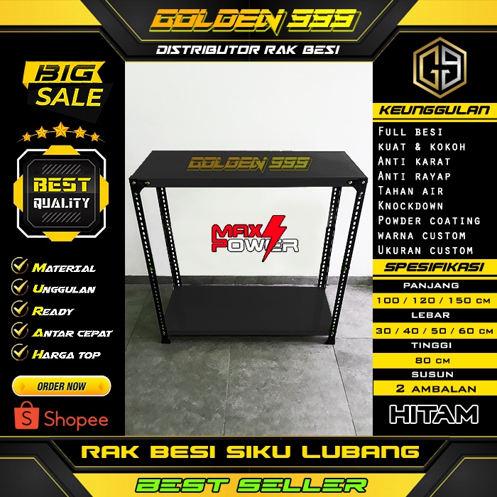 Rak besi siku lubang I 50x100x80 cm I rak 2 susun I rak susun I rak dapur I rak gudang I rak buku I 