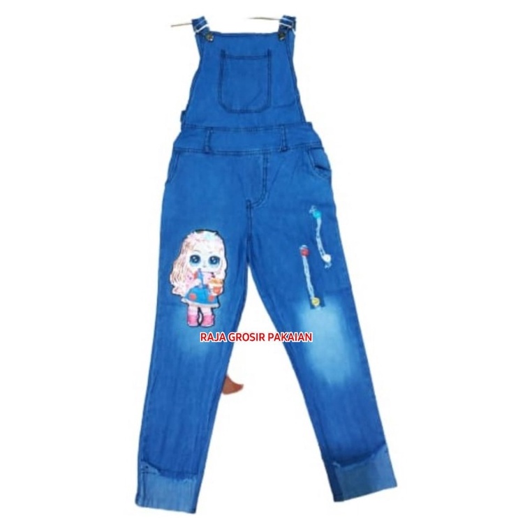 Celana Overall Jeans LED Panjang Anak Usia 5-13 Thn / Celana Kodok Jeans Anak Premium