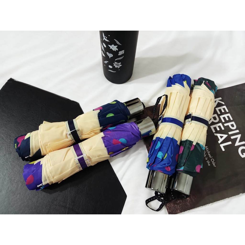 Payung Lipat 3 Ukuran Besar 27 inch KOREA Motif Polkadot 10 Jari - LPT3B