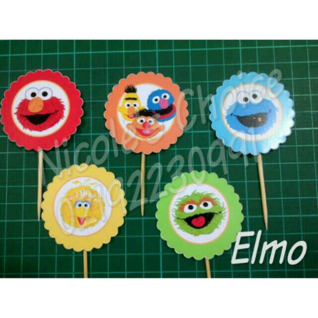 

Cupcake toppers elmo birthday tema theme tusukan