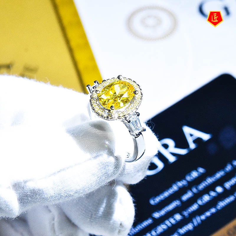 [Ready Stock]Inlaid Oval Yellow Diamond Open Ring