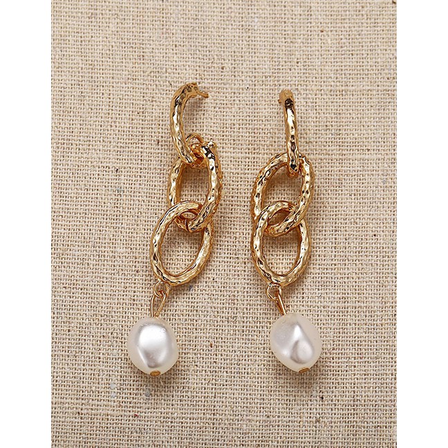 LRC Anting Tusuk Fashion Gold Stitching Faux Pearl Earrings F76954
