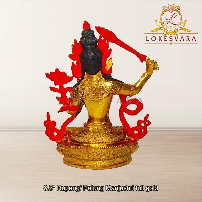 Patung Rupang Arca Logam Manjushri 8.5inch Full Gold