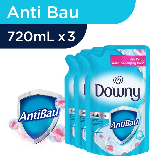 Downy Pelembut Pakaian / Biru Antibacteria Refill 720ml (Paket Isi 3)