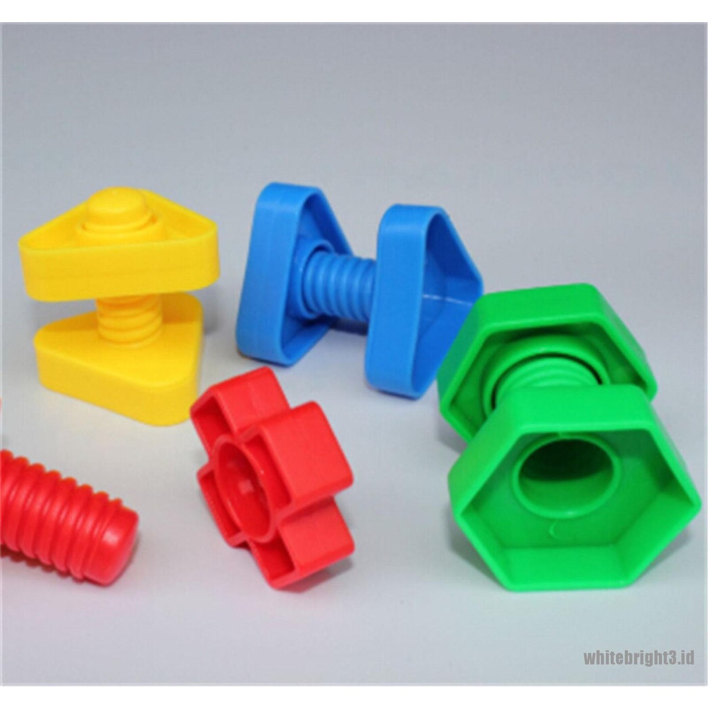 (white3) 1 set Mainan Edukasi Susun Blok Model Mur + Baut Untuk Anak Laki-Laki / Perempuan
