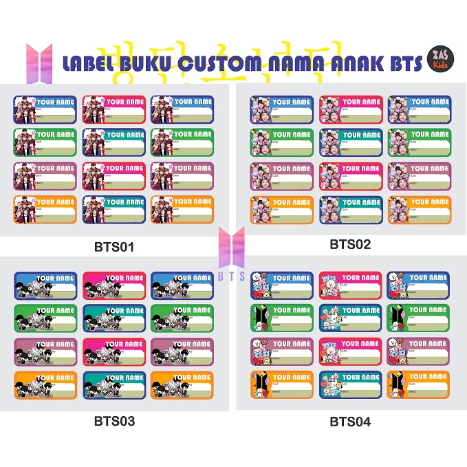 

STIKER LABEL BUKU CUSTOM NAMA BTS SERIES