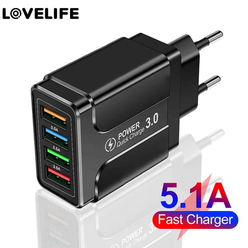 Adapter Charger Dinding 4 Port USB 3.0 4.0 Fast Charging Plug US / EU Untuk Xiaomi / Huawei