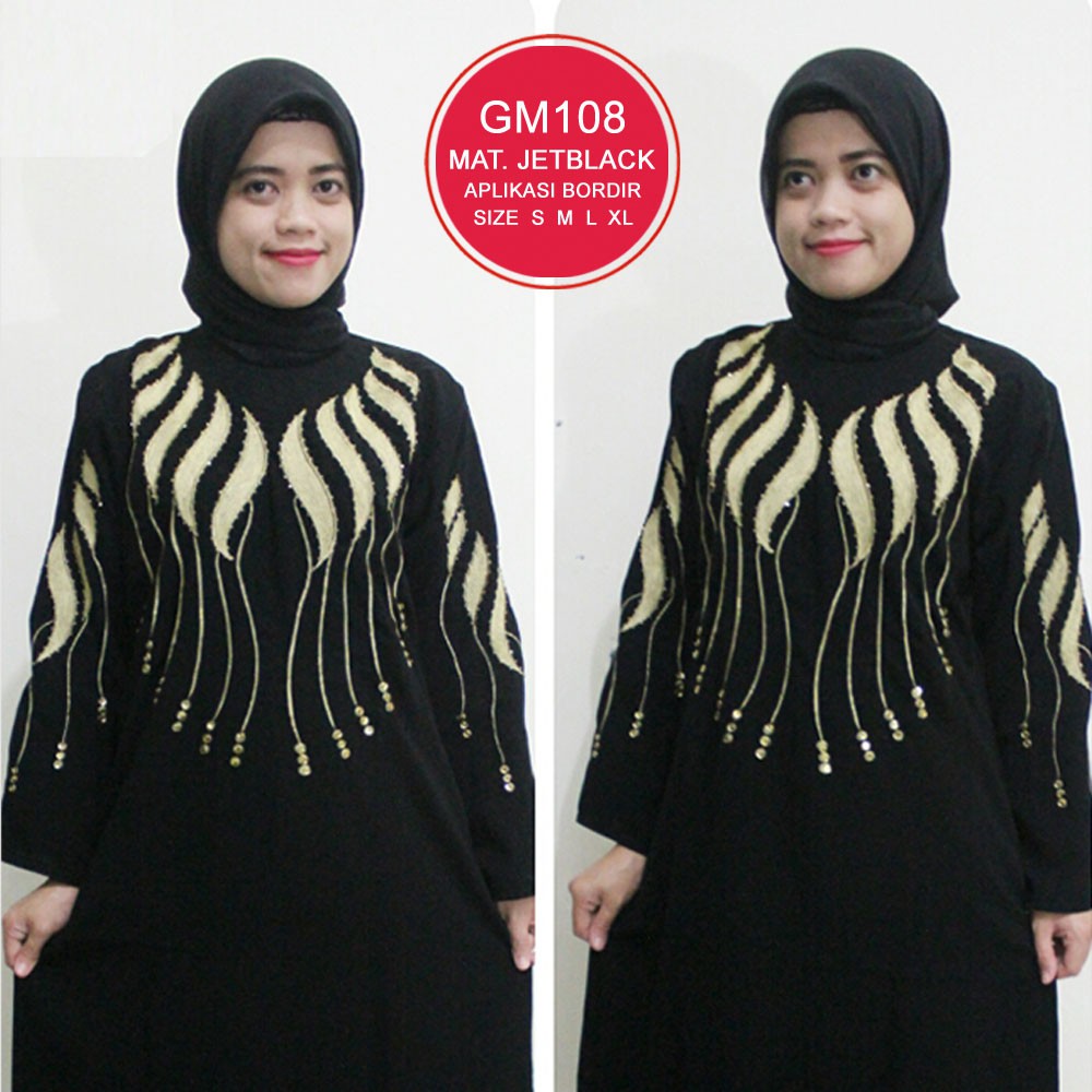 GM108 Abaya Azwa Jetblack Bordir Aplikasi Bordir