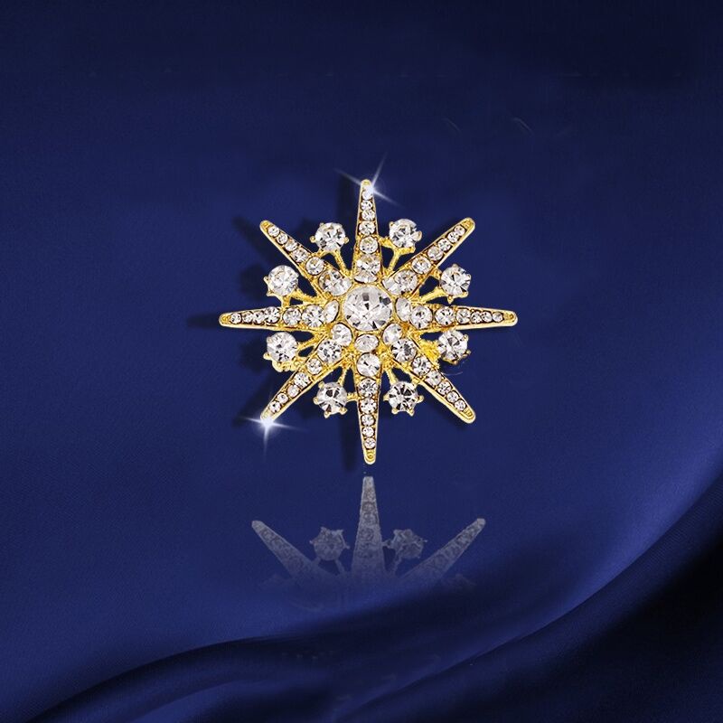 Bros Pin Bentuk Snowflake Bintang Segi Delapan Bahan Metal Warna Silver Dan Emas Untuk Wanita