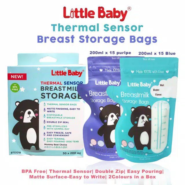 Little Baby 200 ml isi 30 pcs/Thermal Sensor Breast Milk Storage