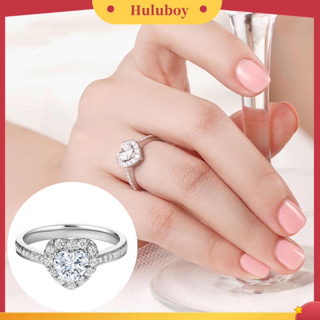 Huluboy Cincin Cubic Zirconia Bentuk Hati Untuk Wanita