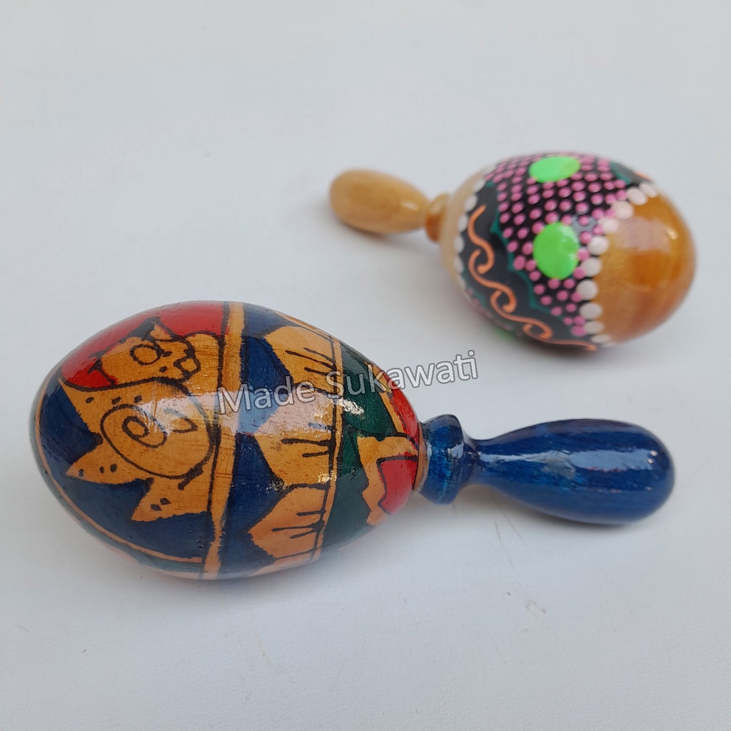 Alat musik marakas shaker telur stik maracas kayu lukis mainan anak