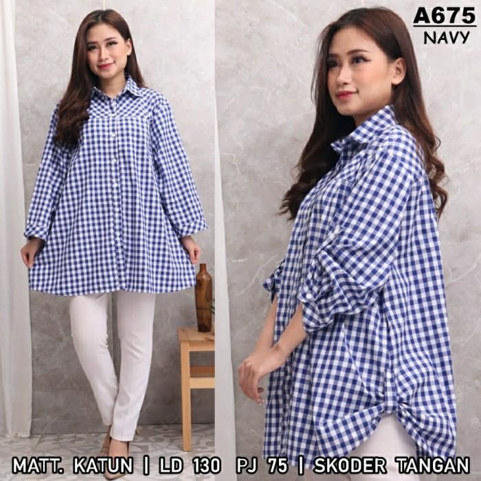 8.8 Atasan Kemeja Wanita Jumbo Xxxl Ld 130 Motif Kotak-Kotak Big Size Terlaris