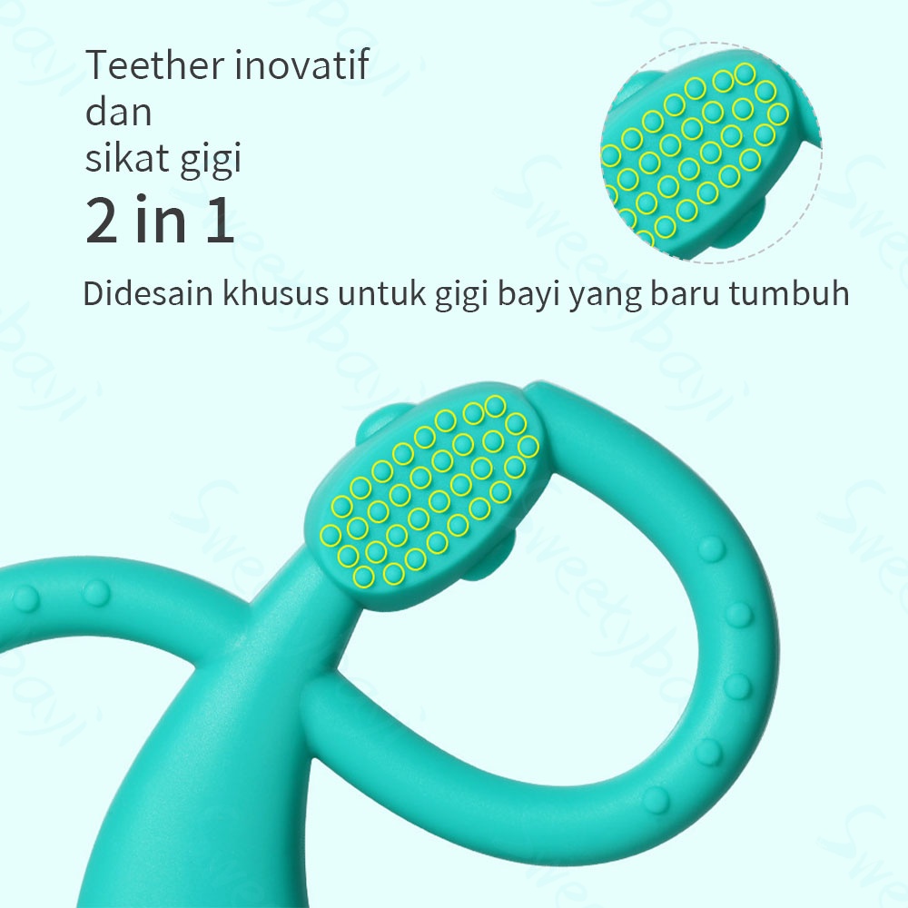 Sweetybayi Teether bayi silikon / gigitan bayi model monyet / molar stick bayi BPA Free