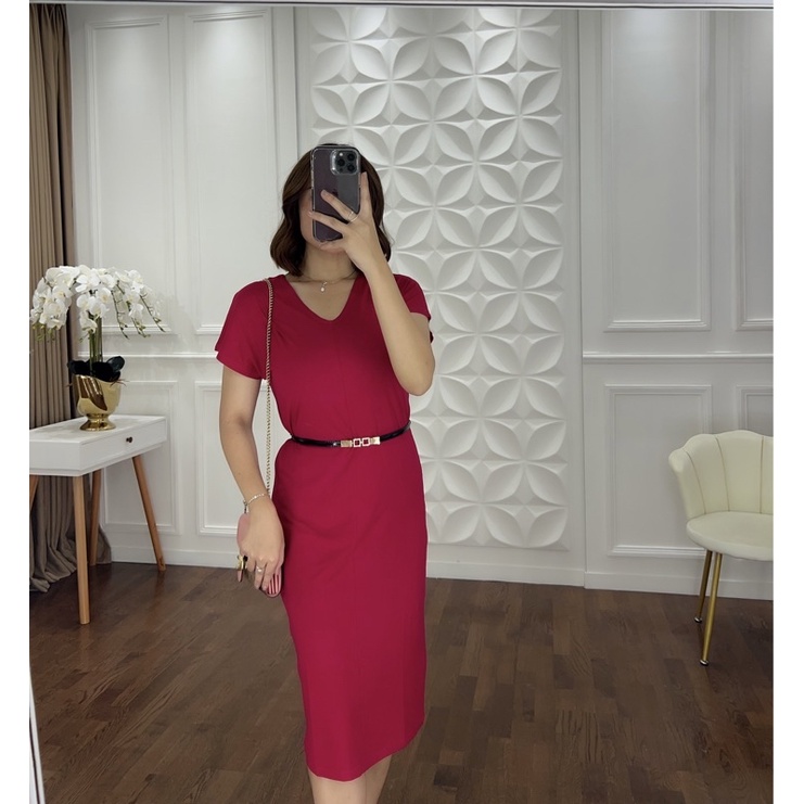 DRESS SPANDEX BAJU MIDI RAYON SPANDEX CASUAL TEBAL TIDAK NERAWANG